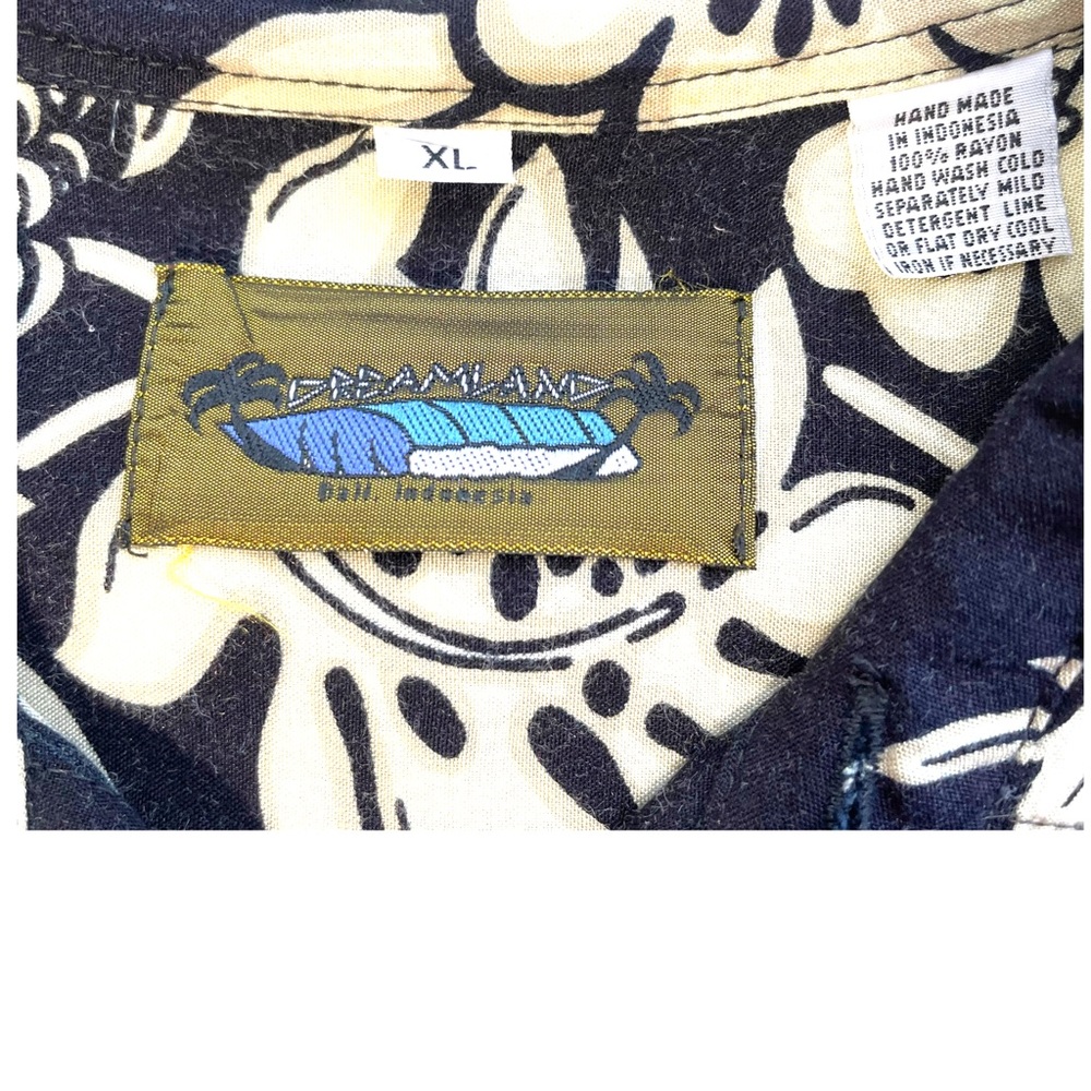 Dreamland 100% Rayon Short Sleeve Button Down Aloha Shirt in Black & Tan Size XL - Picture 10 of 10